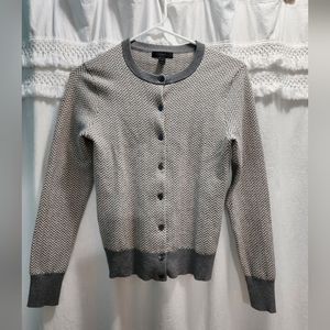 J. CREW Jackie Cardigan Sweater in Grey Herringbone